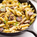 chicken sausage pasta in bowl,
