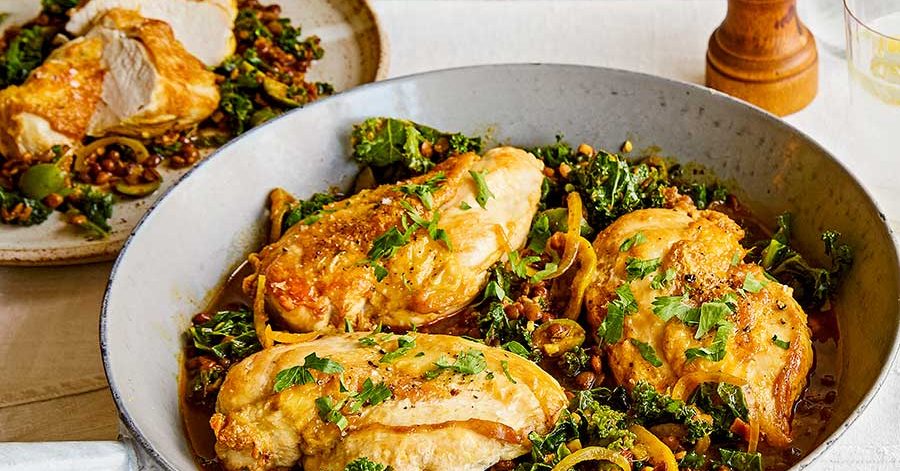 Lemony chicken lentils