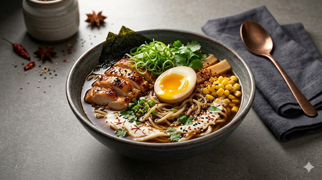 chicken ramen bowl with egg