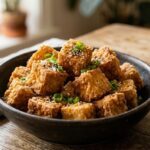 crispy baked tofu cubes golden