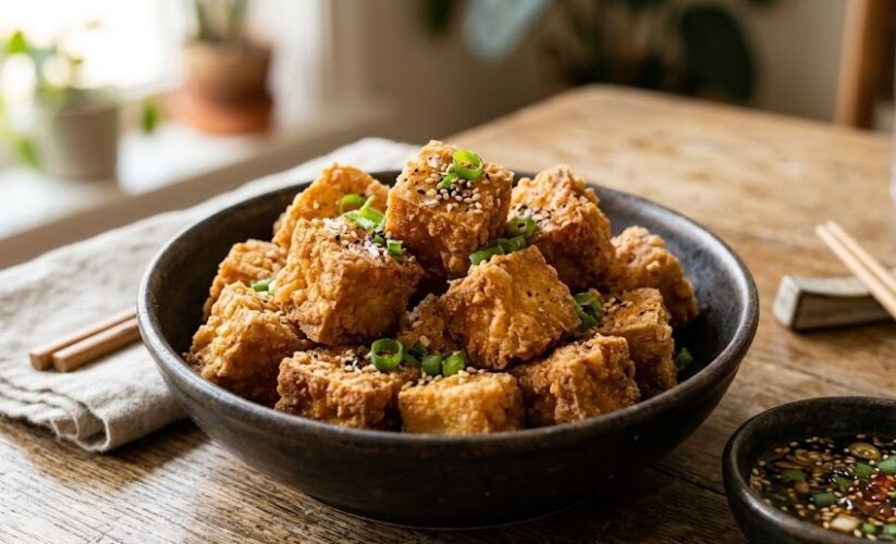 crispy baked tofu cubes golden