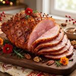 honey glazed ham on platter