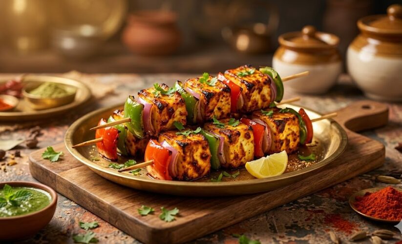 paneer tikka on skewers