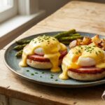 eggs benedict with hollandaise sauce close up