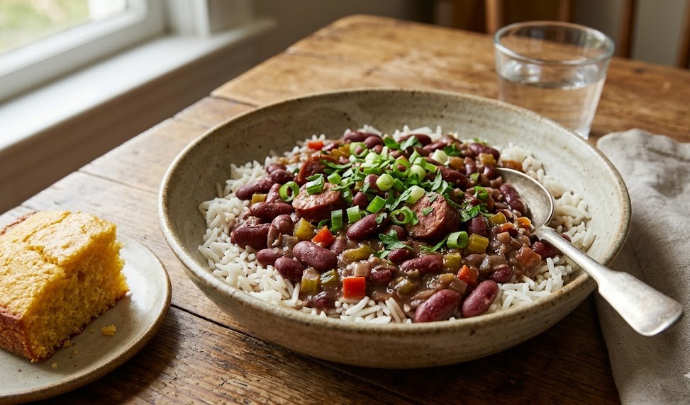 authentic louisiana red beans and rice bowl