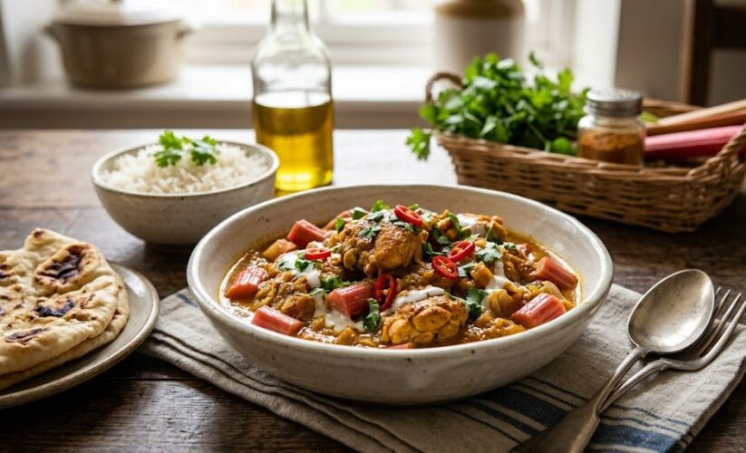 creamy curry chicken with rhubarb