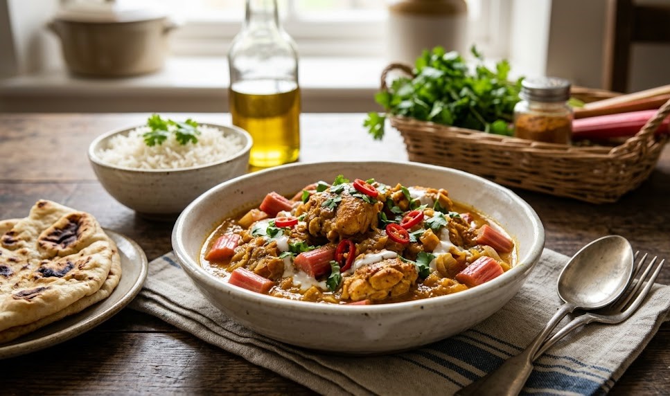 creamy curry chicken with rhubarb