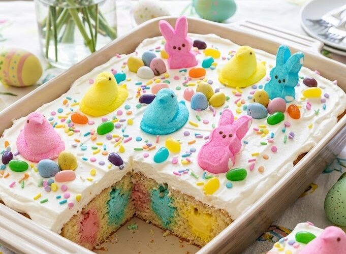 homemade easter poke cake with whipped topping