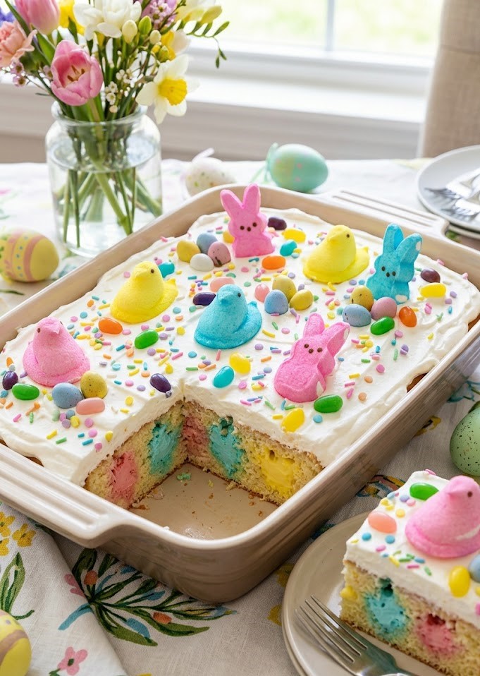 homemade easter poke cake with whipped topping