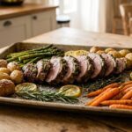 roasted ham and vegetables pan