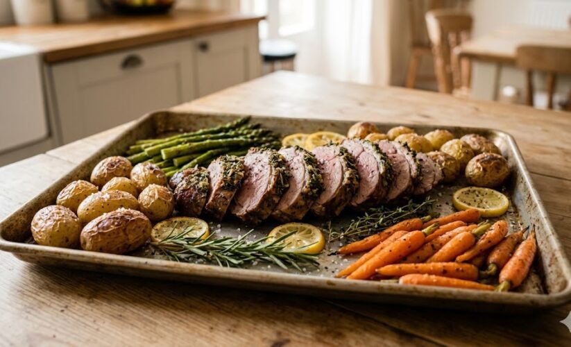 roasted ham and vegetables pan