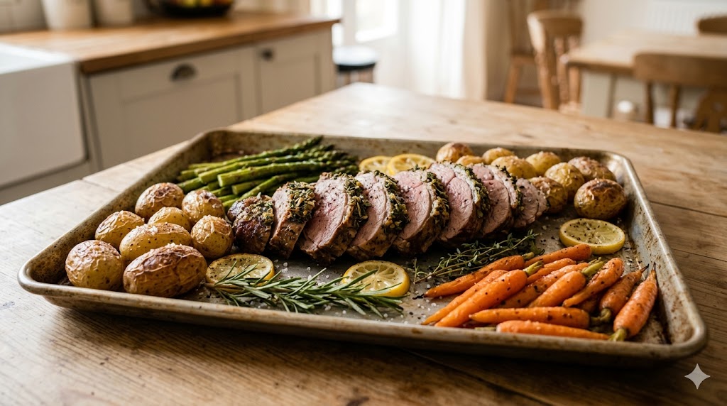 roasted ham and vegetables pan