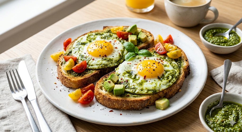 pesto eggs on toast