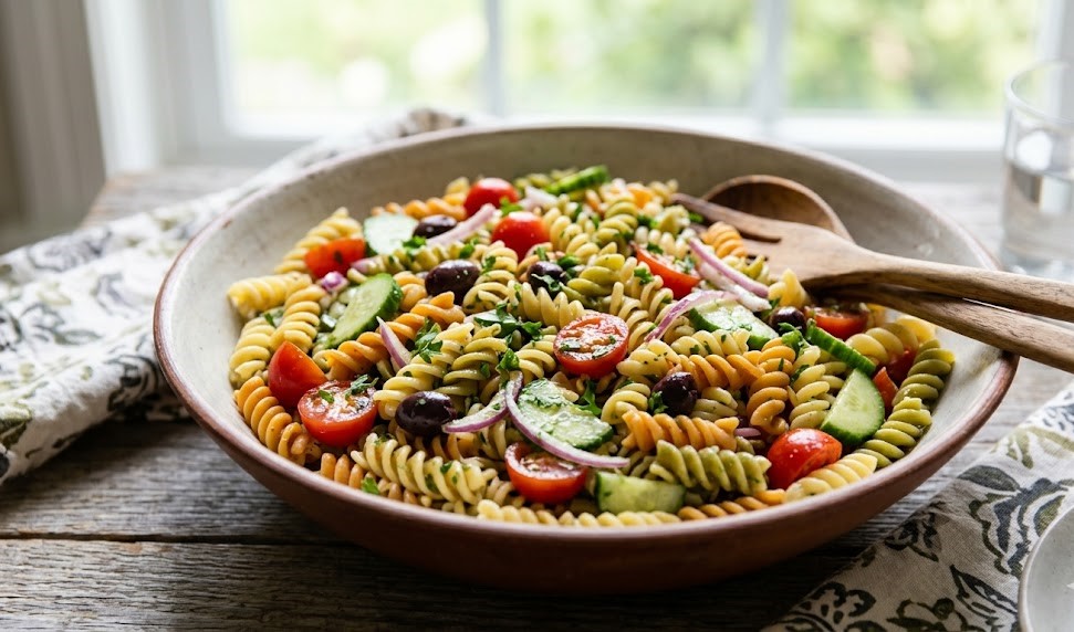 homemade pasta salad with vegetables