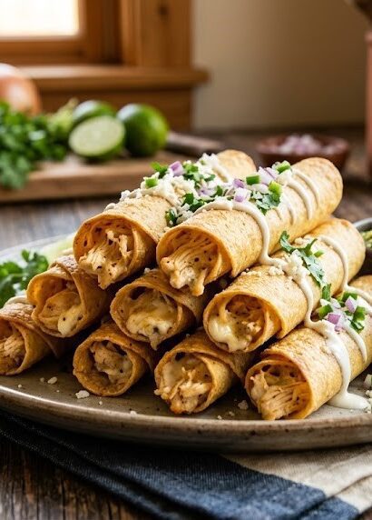 baked cream cheese chicken taquitos close up