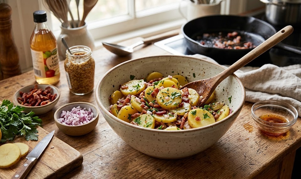 authentic german potato salad close up