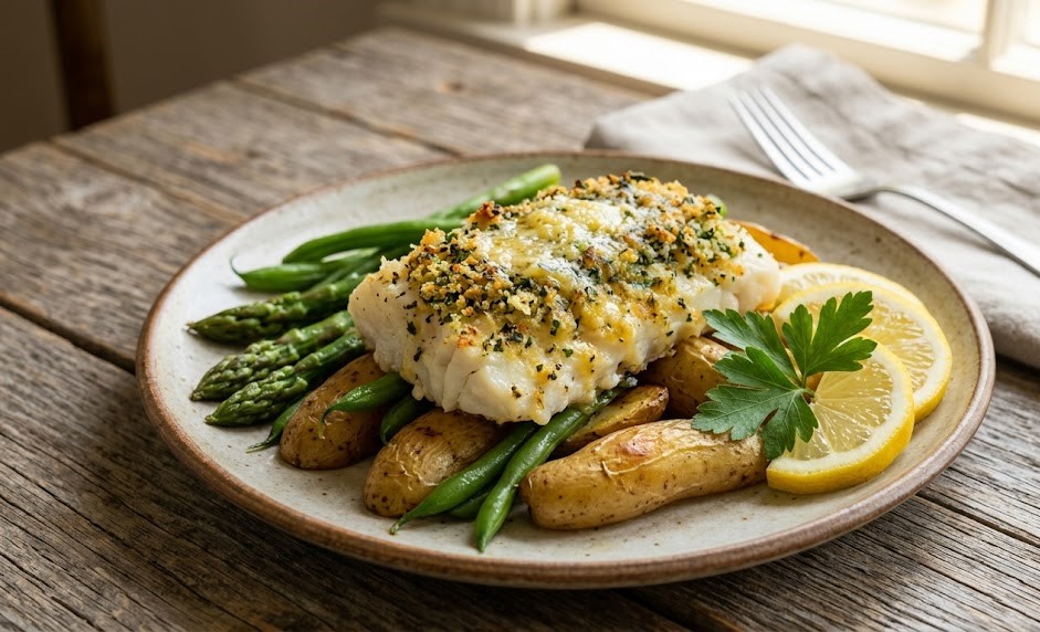 lemon garlic cod fillet plate