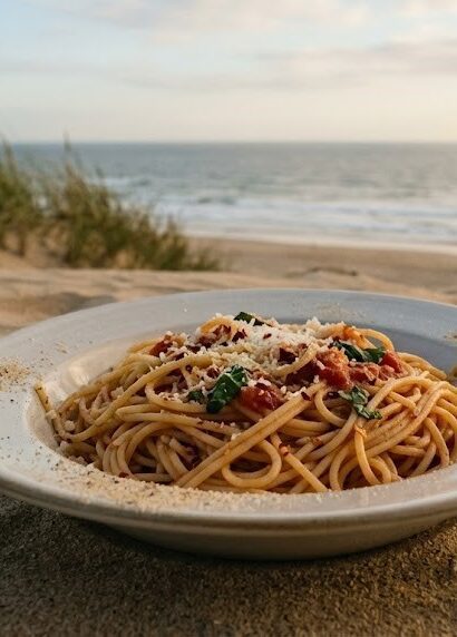 spaghetti with toasted breadcrumbs close up