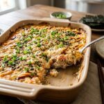 baked sushi rice with seafood