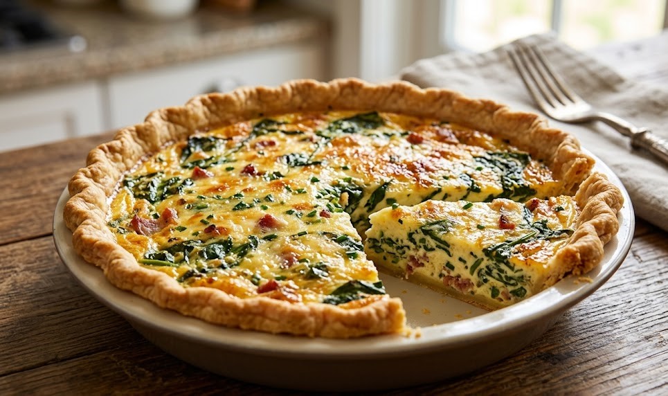 homemade quiche slice plate
