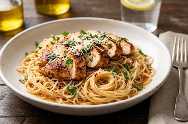 Paul Newmans Spicy Chicken Over Angel Hair.