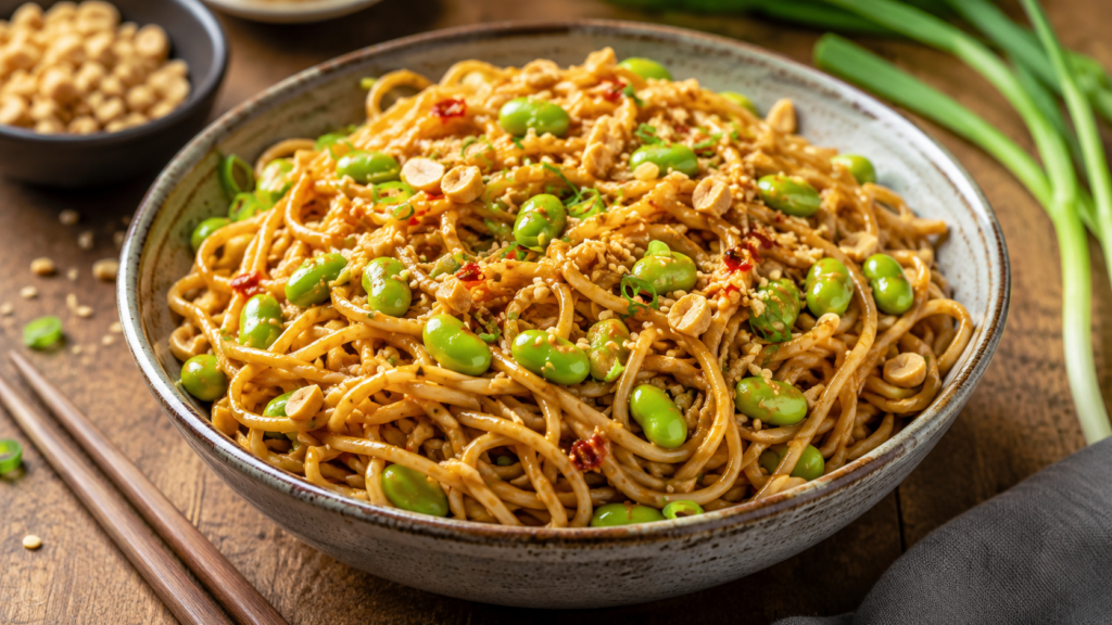 Spicy Edamame Peanut Noodles
