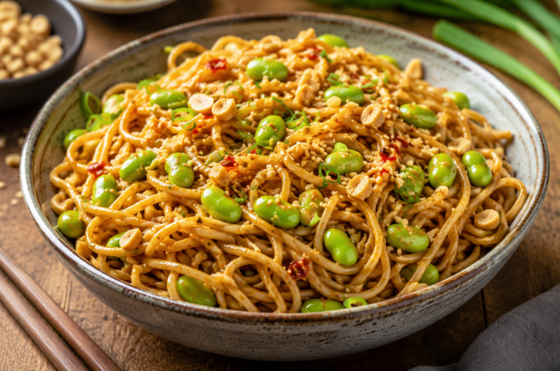 Spicy Edamame Peanut Noodles