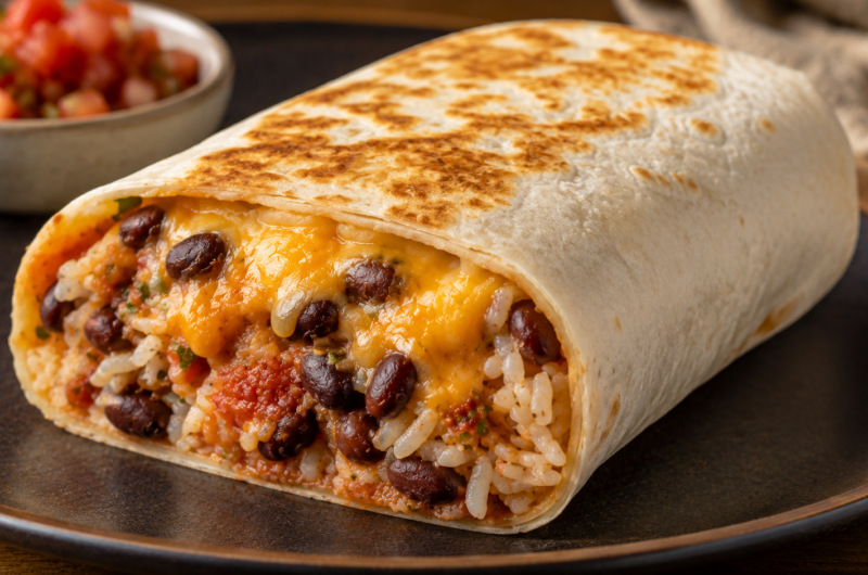 Cheesy Bean and Rice Burrito