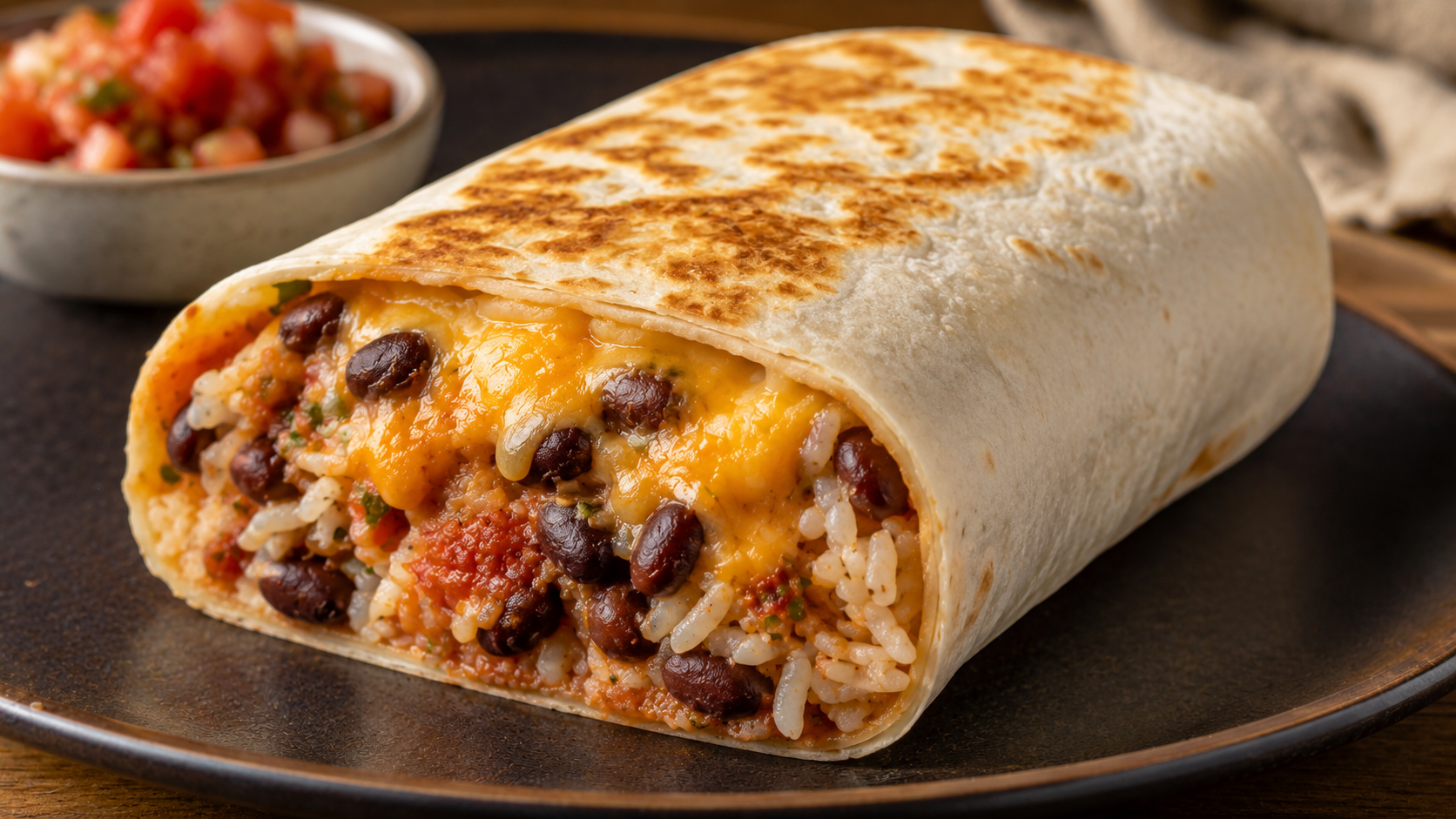 Cheesy Bean and Rice Burrito