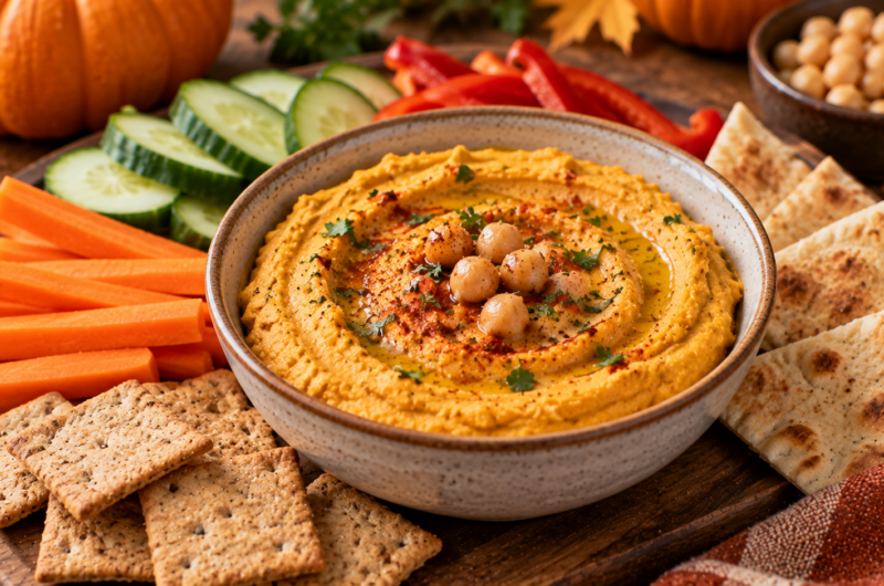 Healthy Halloween Pumpkin Hummus