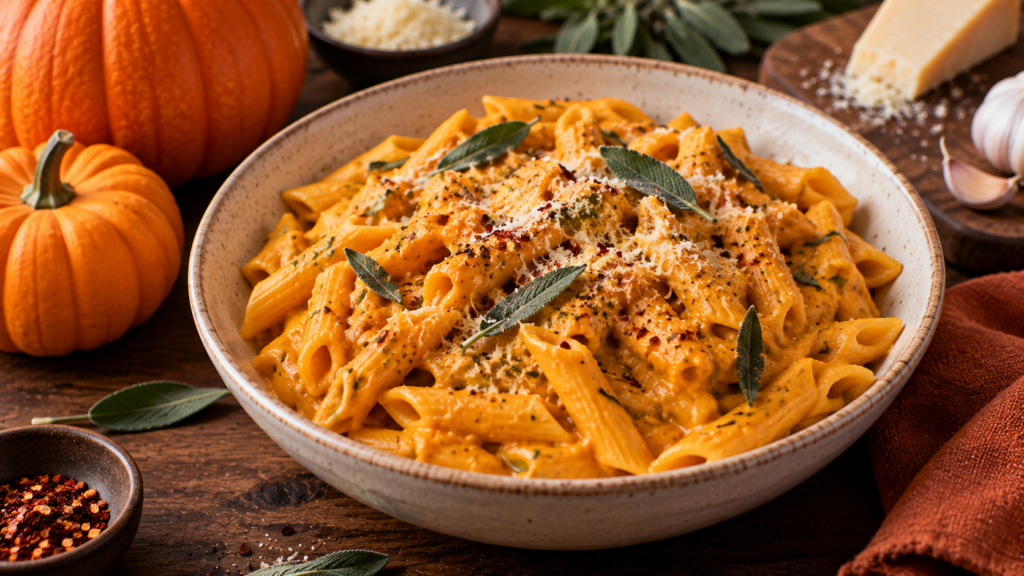 Healthy Halloween Creamy Pumpkin Pasta