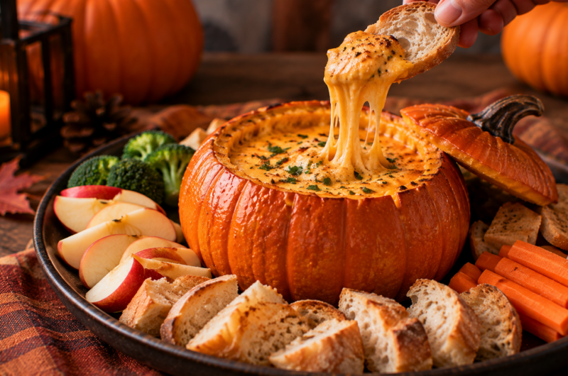 Healthy Halloween Baked Pumpkin Fondue