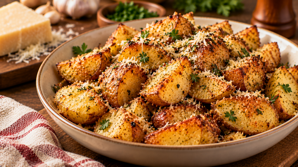 Christmas Air Fryer Parmesan Potatoes (Crispy Garlic Recipe)