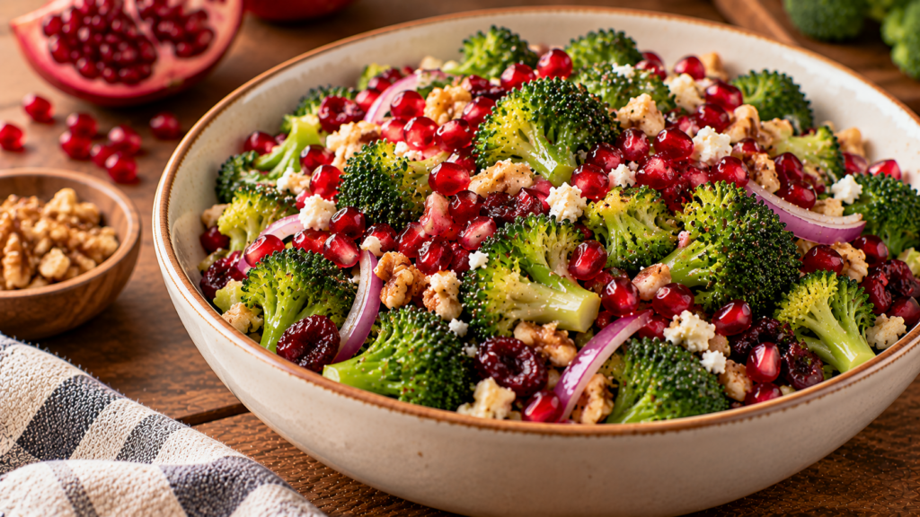 Festive Christmas Broccoli Pomegranate Salad Recipe