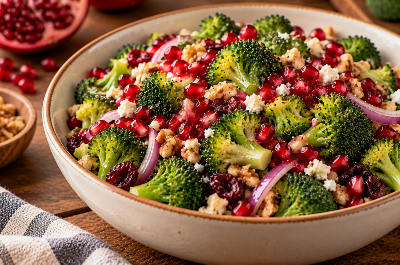 Festive Christmas Broccoli Pomegranate Salad Recipe